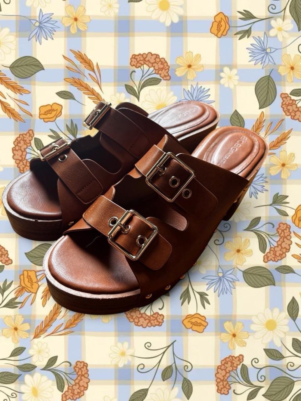 BCBCEnteratio Brown leather platform sandals